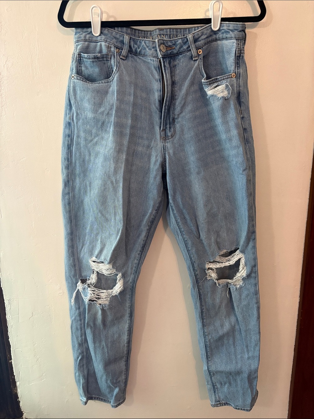 American Eagle Outfitters Light Blue Distressed Mom Jeans Size 12 - Picture 2 of 12